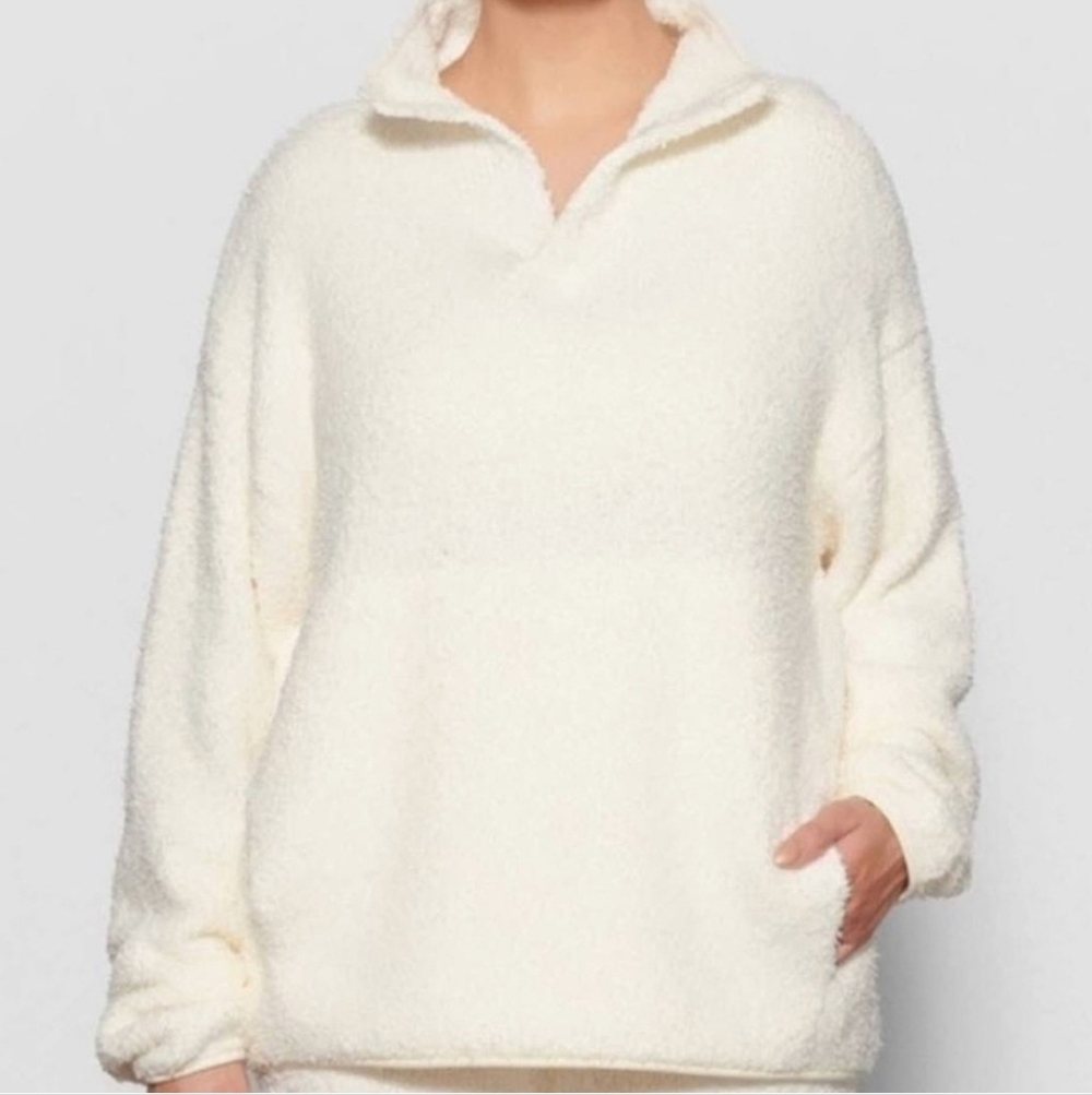 Skims Cozy Cream Sherpa Snap Button Pullover, Size 2X / 3X